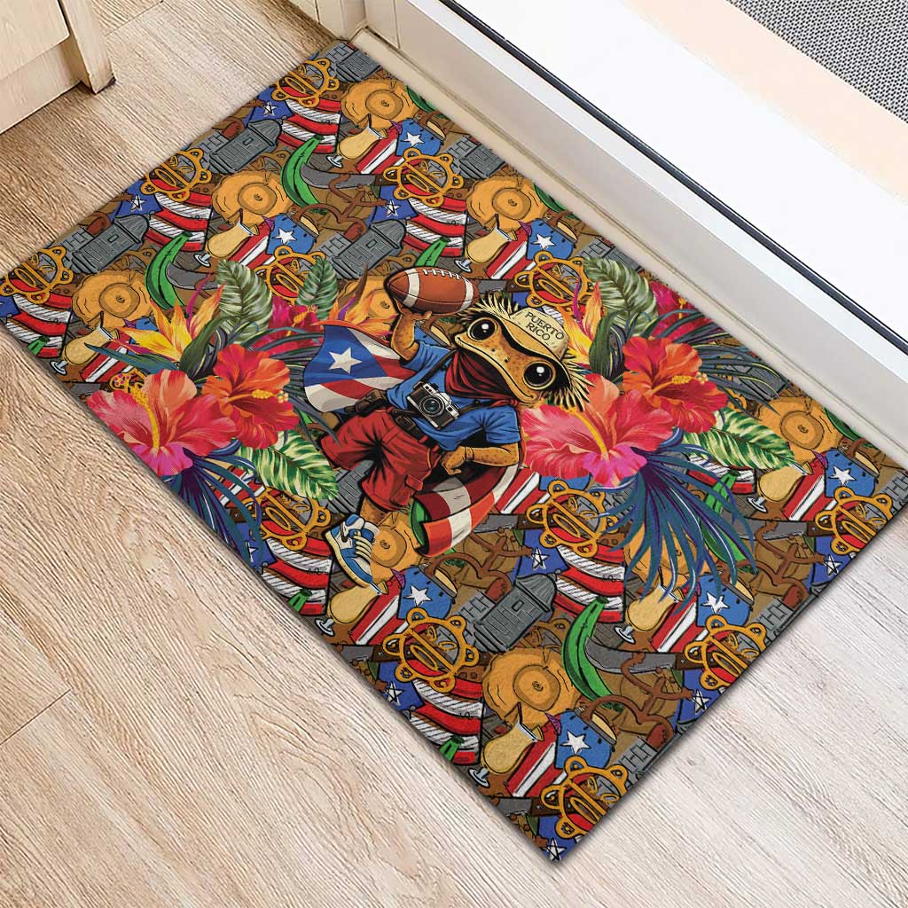 Funny Benito Bowl Rubber Doormat Puerto Rican Coquí Football