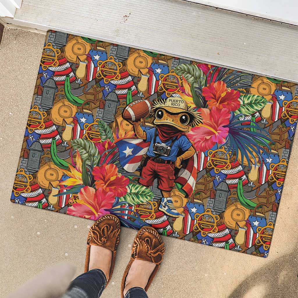 Funny Benito Bowl Rubber Doormat Puerto Rican Coquí Football