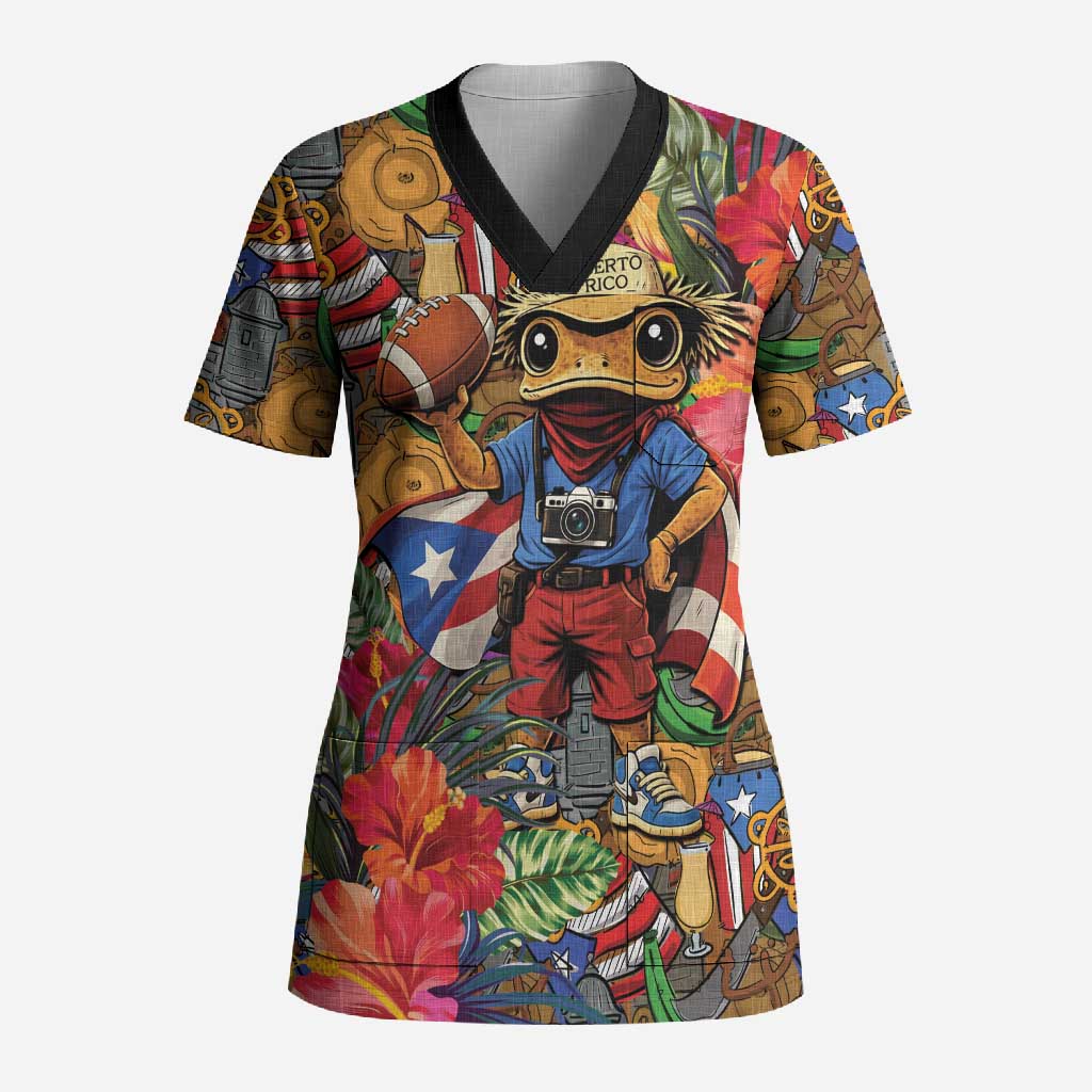 Funny Benito Bowl Scrub Top Puerto Rican Coquí Football