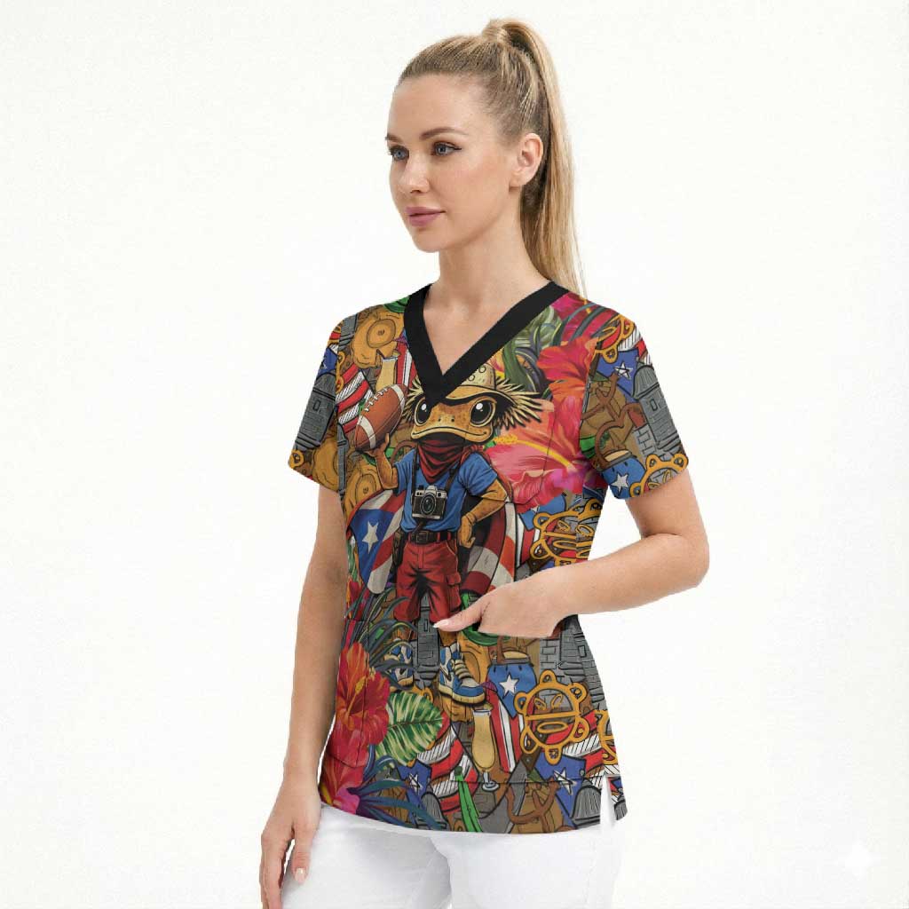 Funny Benito Bowl Scrub Top Puerto Rican Coquí Football