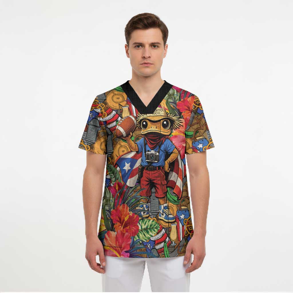 Funny Benito Bowl Scrub Top Puerto Rican Coquí Football