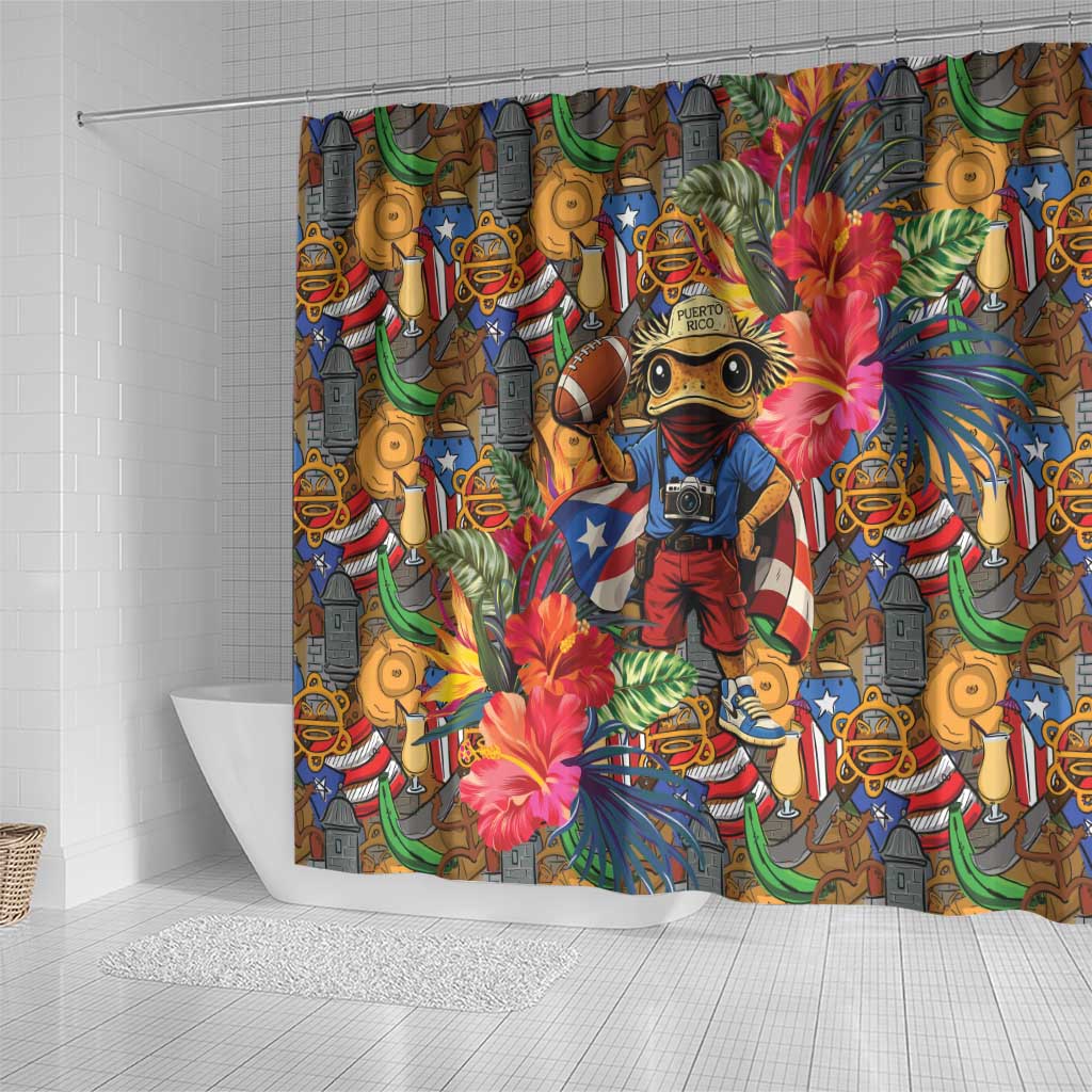 Funny Benito Bowl Shower Curtain Puerto Rican Coquí Football