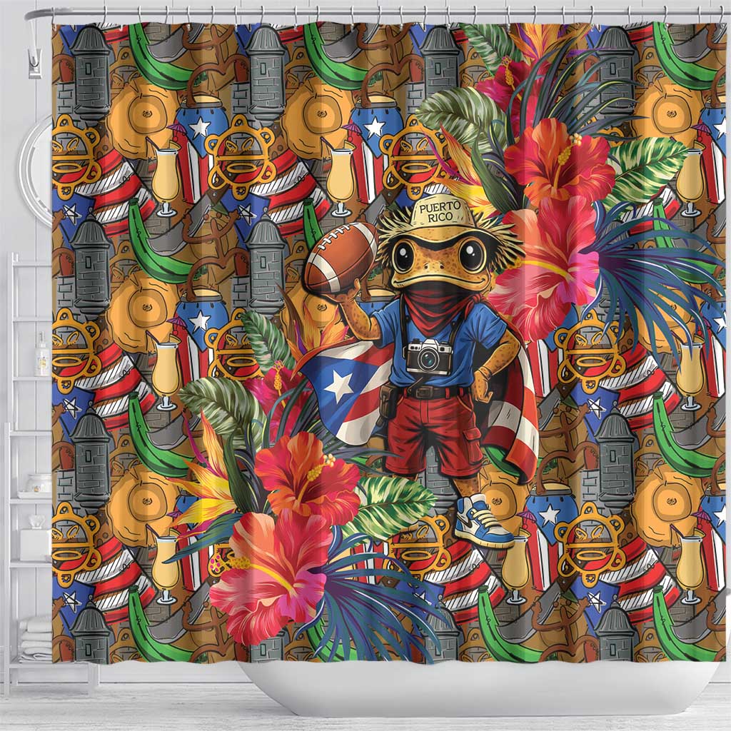 Funny Benito Bowl Shower Curtain Puerto Rican Coquí Football