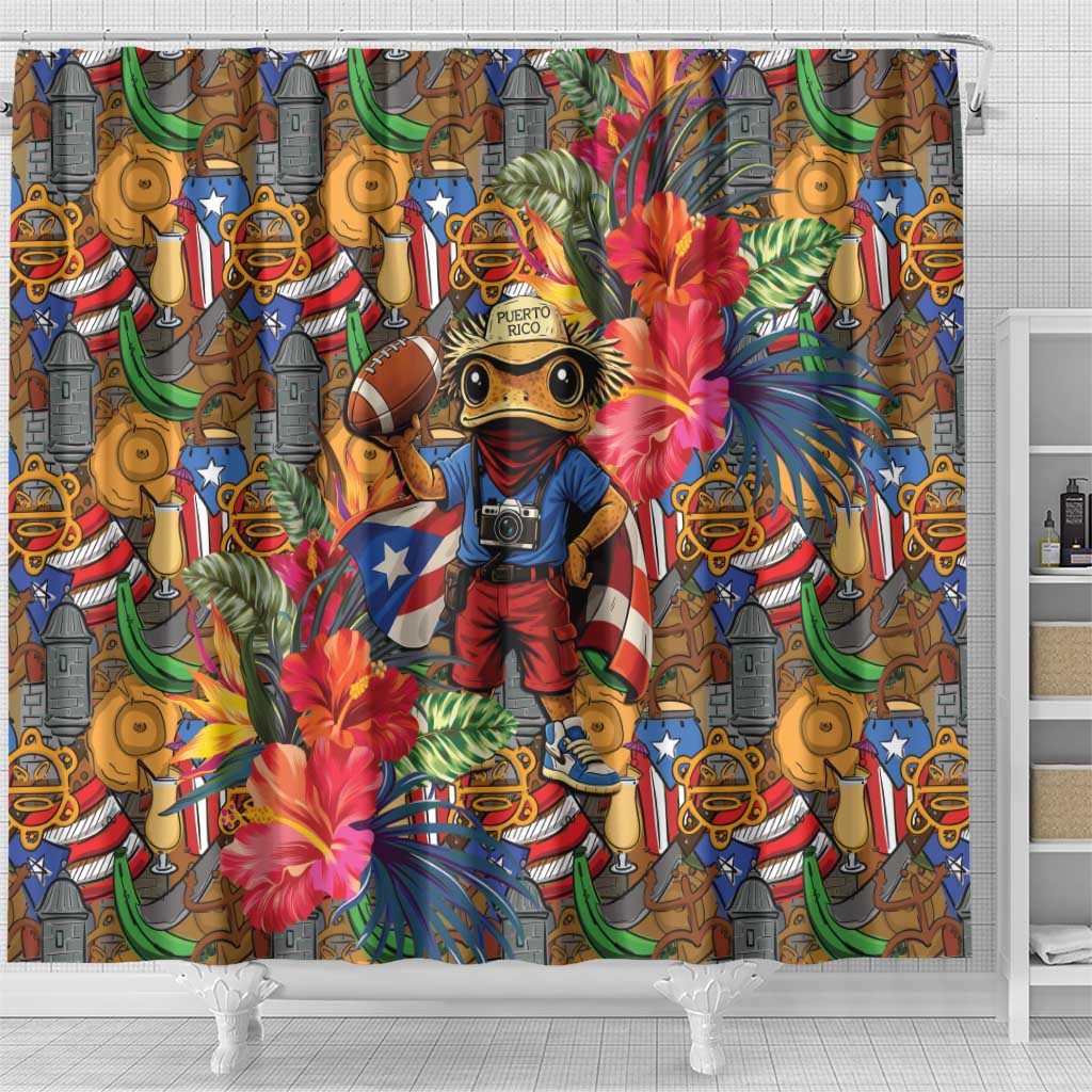 Funny Benito Bowl Shower Curtain Puerto Rican Coquí Football