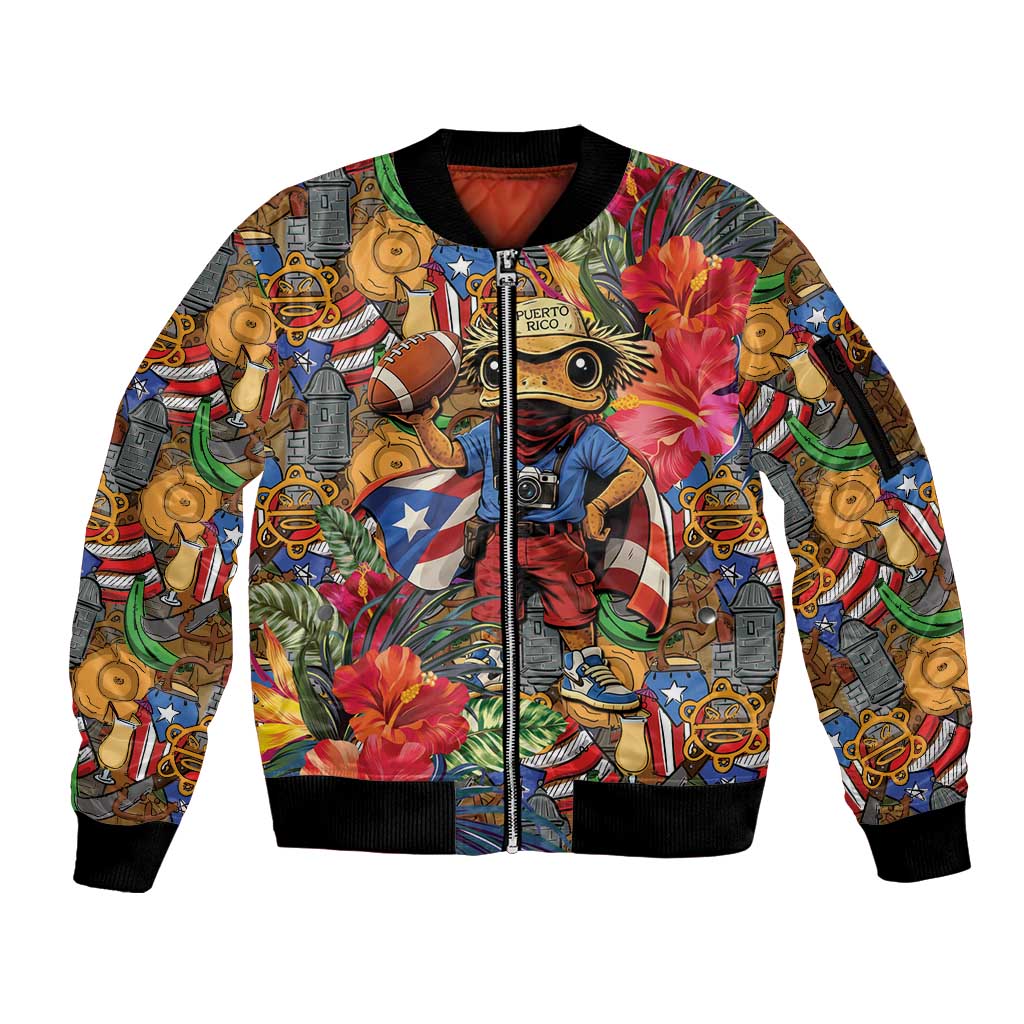 Funny Benito Bowl Sleeve Zip Bomber Jacket Puerto Rican Coquí Football