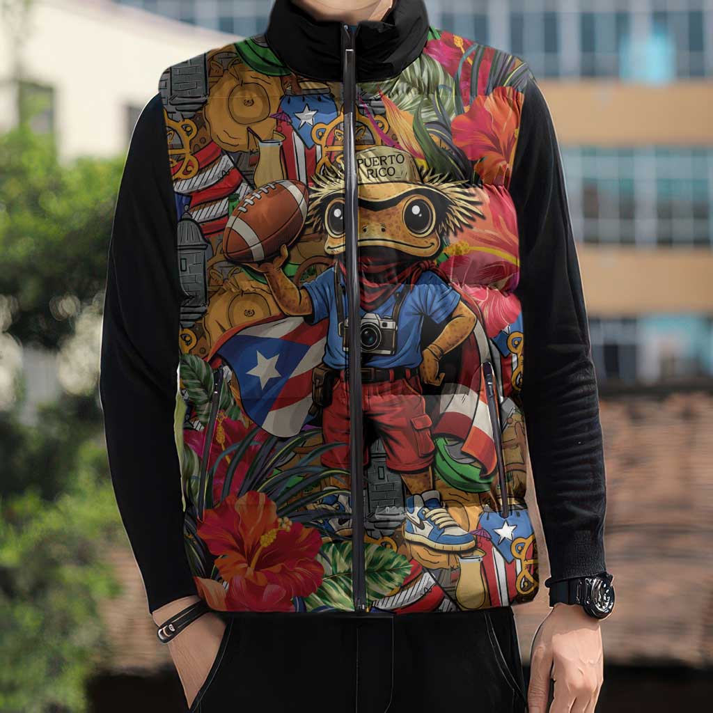 Funny Benito Bowl Sleeveless Puffer Jacket Puerto Rican Coquí Football