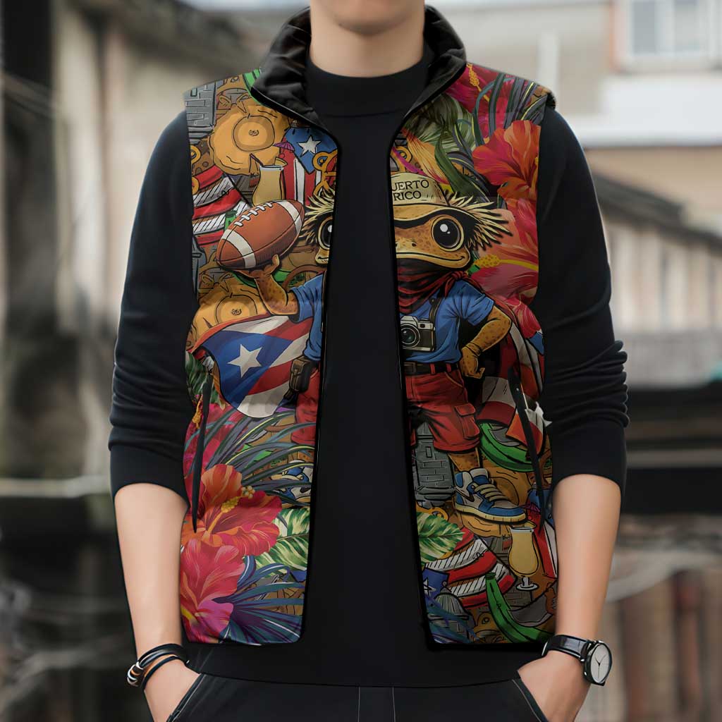 Funny Benito Bowl Sleeveless Puffer Jacket Puerto Rican Coquí Football