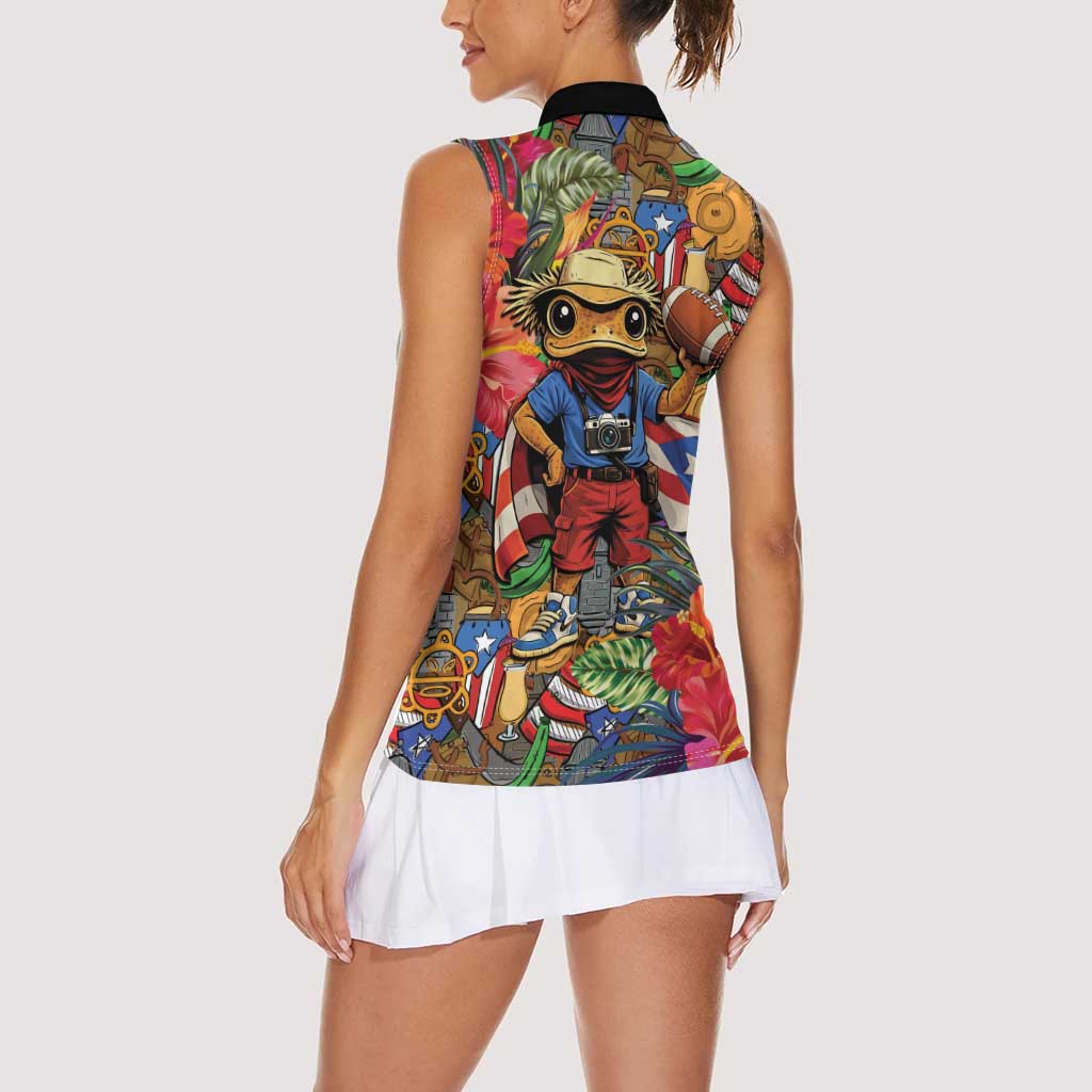 Funny Benito Bowl Women Sleeveless Polo Shirt Puerto Rican Coquí Football