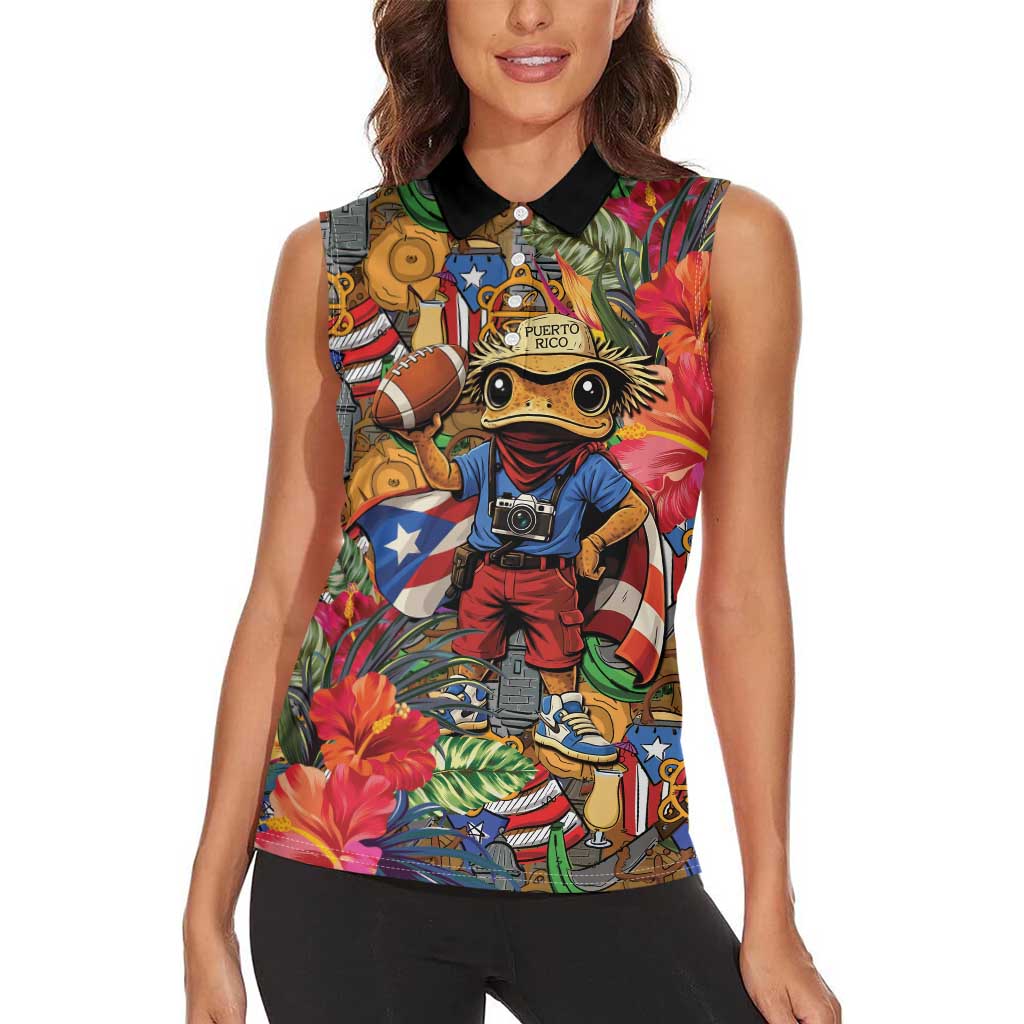 Funny Benito Bowl Women Sleeveless Polo Shirt Puerto Rican Coquí Football