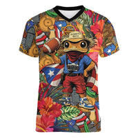 Funny Benito Bowl Women V-Neck T-Shirt Puerto Rican Coquí Football