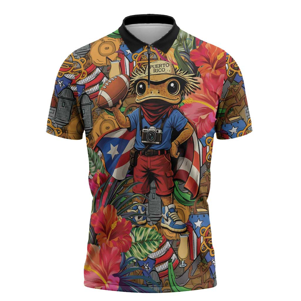 Funny Benito Bowl Zipper Polo Shirt Puerto Rican Coquí Football