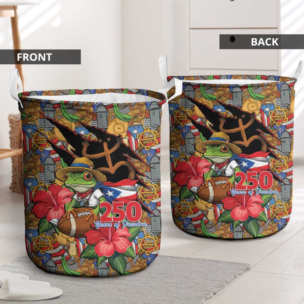 Patriotic Coqui Frog Football Laundry Basket 250 Years of Freedom Puerto Rico Flag Stand