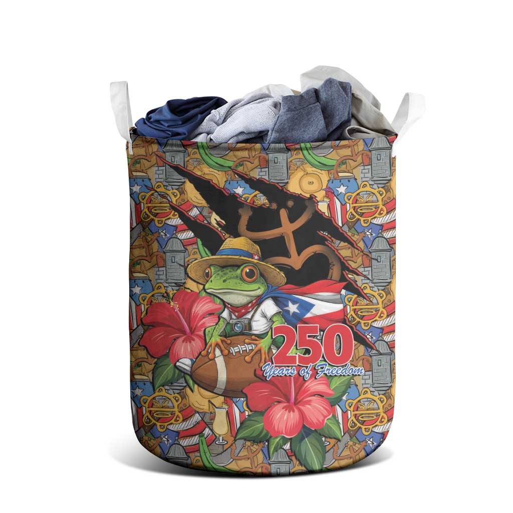 Patriotic Coqui Frog Football Laundry Basket 250 Years of Freedom Puerto Rico Flag Stand