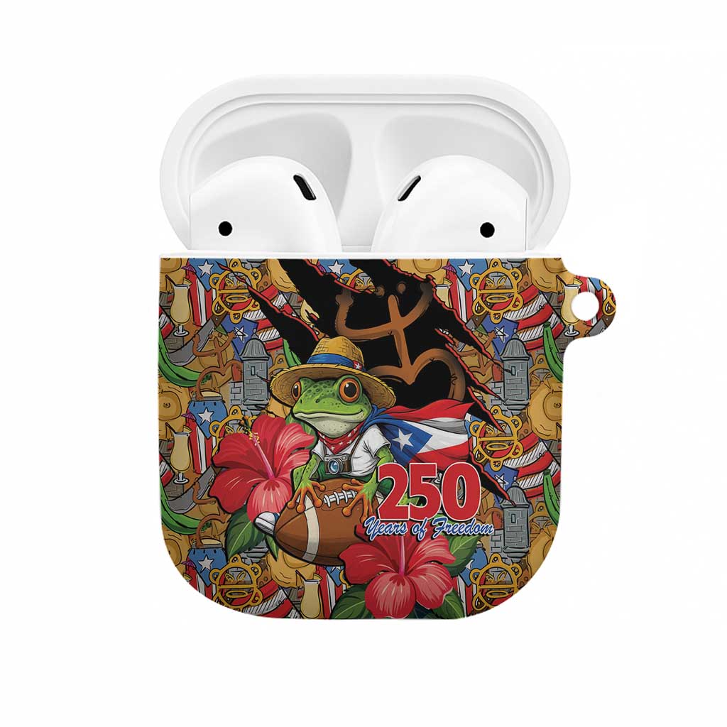 Patriotic Coqui Frog Football AirPods Case 250 Years of Freedom Puerto Rico Flag Stand
