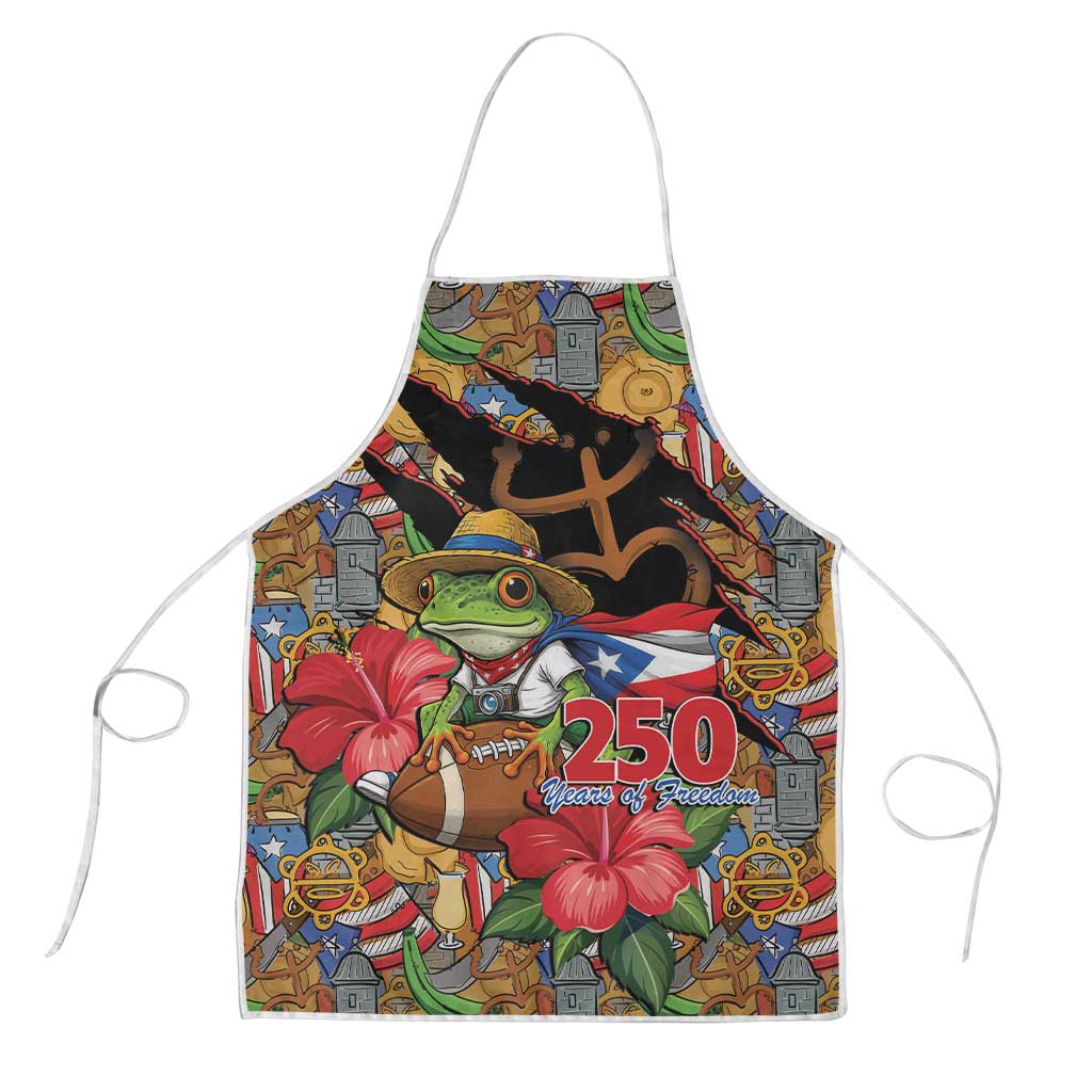 Patriotic Coqui Frog Football Apron 250 Years of Freedom Puerto Rico Flag Stand