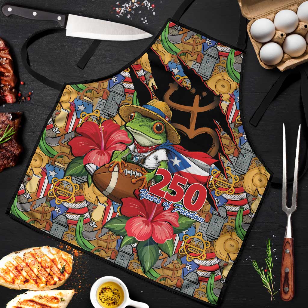 Patriotic Coqui Frog Football Apron 250 Years of Freedom Puerto Rico Flag Stand