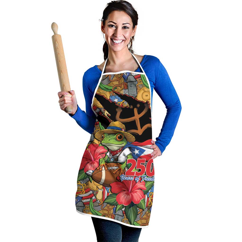 Patriotic Coqui Frog Football Apron 250 Years of Freedom Puerto Rico Flag Stand