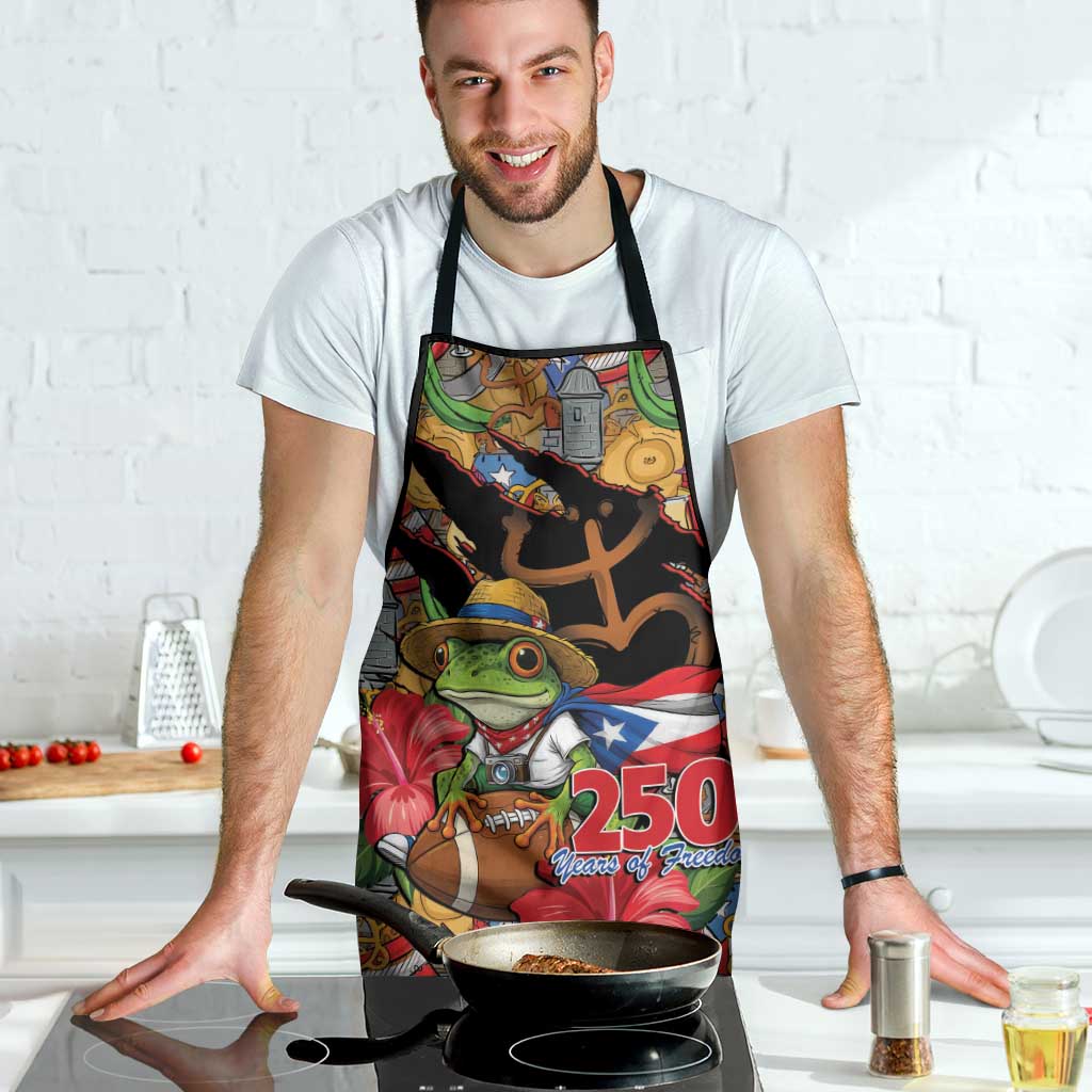 Patriotic Coqui Frog Football Apron 250 Years of Freedom Puerto Rico Flag Stand