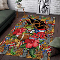 Patriotic Coqui Frog Football Area Rug 250 Years of Freedom Puerto Rico Flag Stand