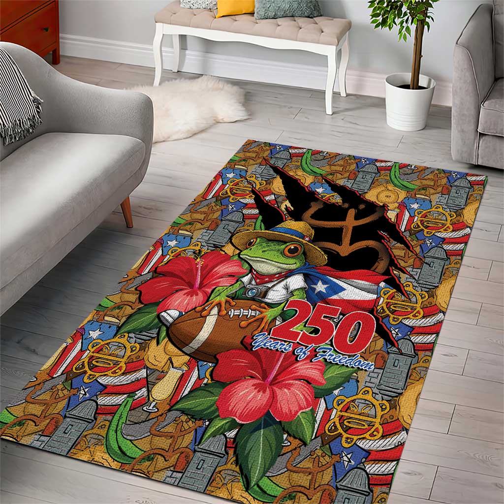 Patriotic Coqui Frog Football Area Rug 250 Years of Freedom Puerto Rico Flag Stand