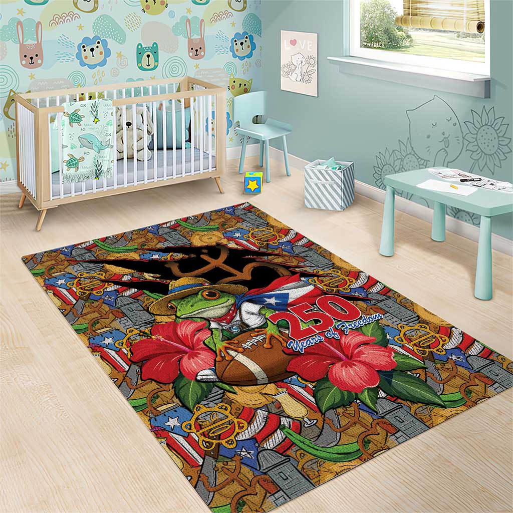 Patriotic Coqui Frog Football Area Rug 250 Years of Freedom Puerto Rico Flag Stand