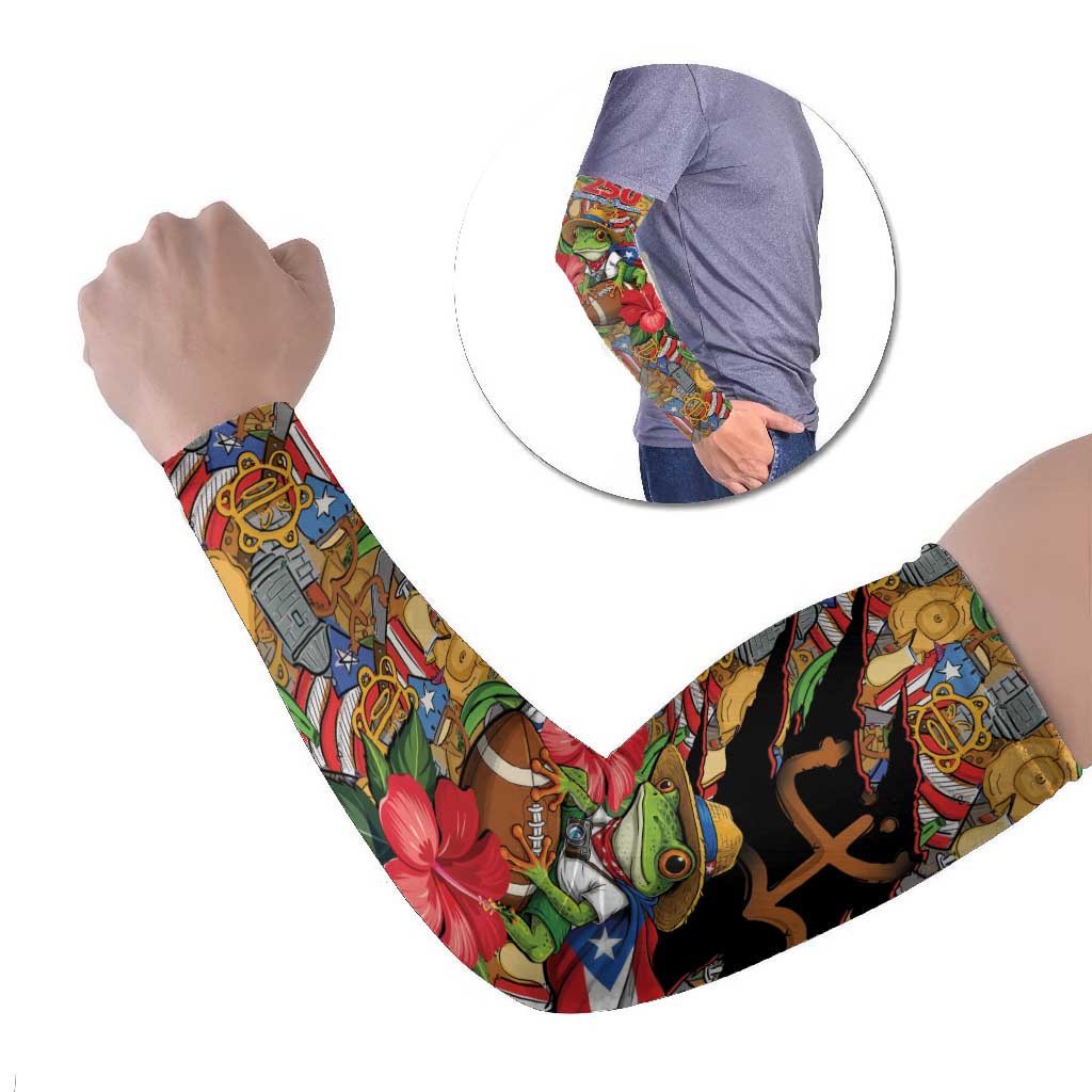 Patriotic Coqui Frog Football Arm Sleeves 250 Years of Freedom Puerto Rico Flag Stand