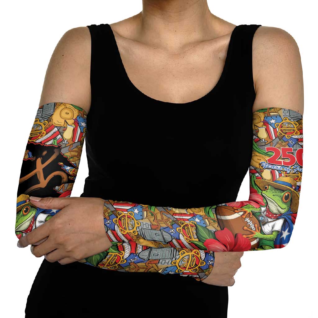 Patriotic Coqui Frog Football Arm Sleeves 250 Years of Freedom Puerto Rico Flag Stand