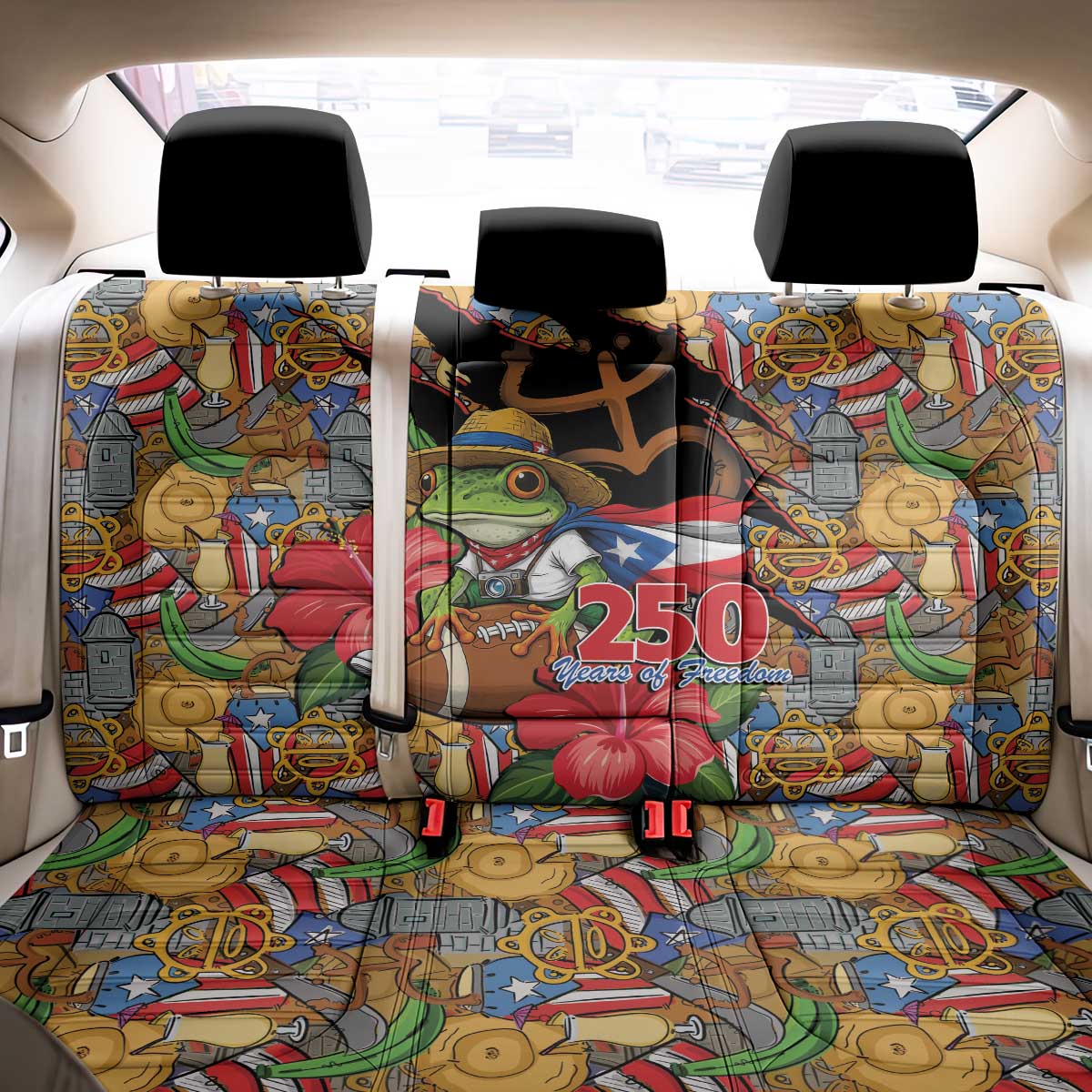 Patriotic Coqui Frog Football Back Car Seat Cover 250 Years of Freedom Puerto Rico Flag Stand