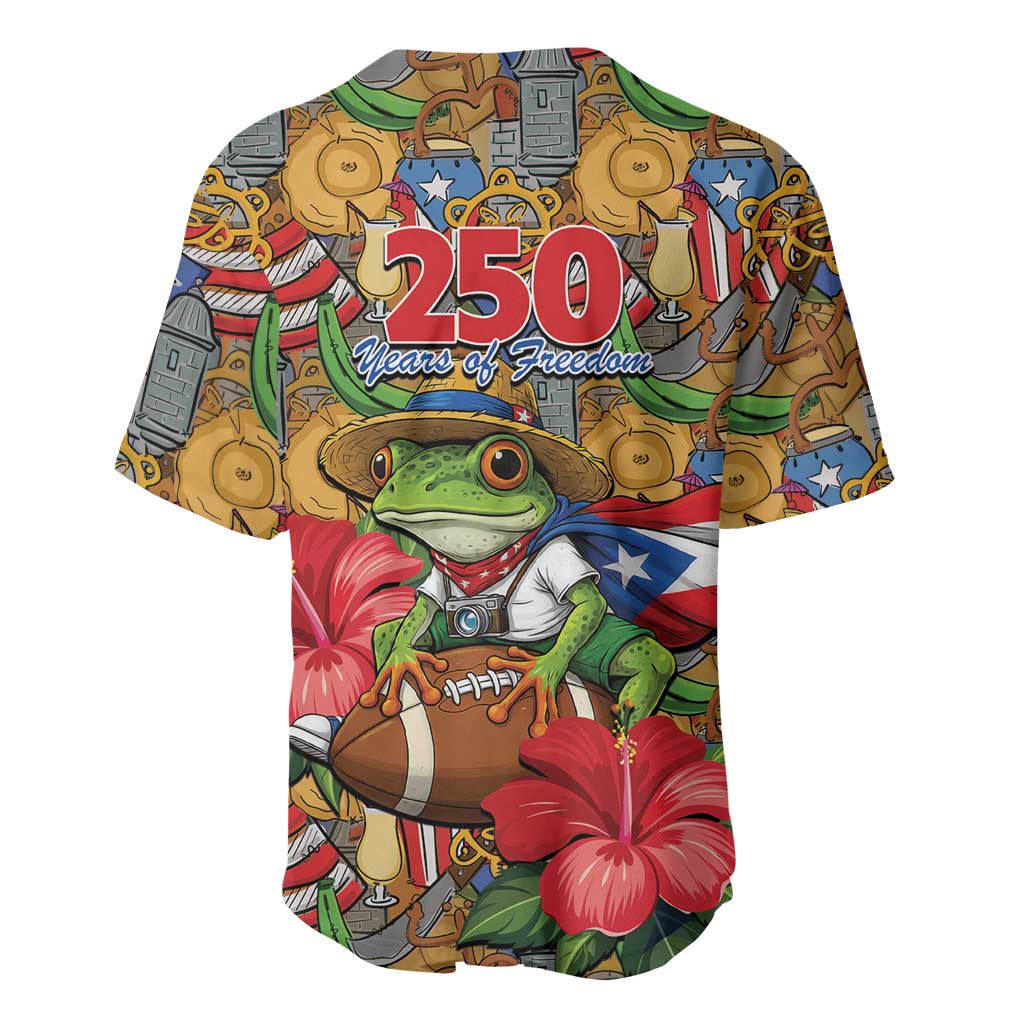 Patriotic Coqui Frog Football Baseball Jersey 250 Years of Freedom Puerto Rico Flag Stand