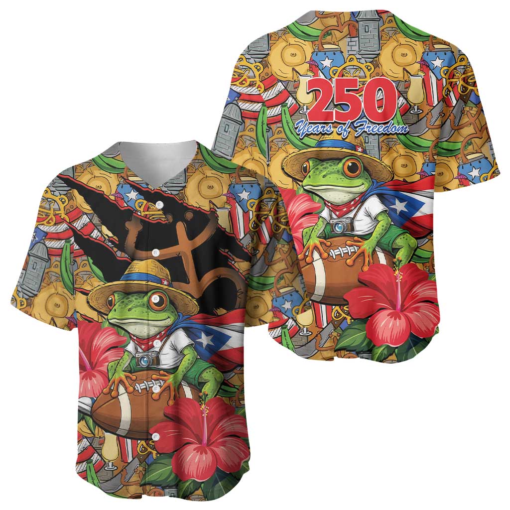 Patriotic Coqui Frog Football Baseball Jersey 250 Years of Freedom Puerto Rico Flag Stand
