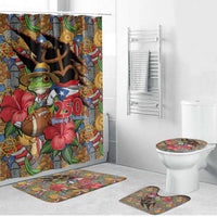 Patriotic Coqui Frog Football Bathroom Set 250 Years of Freedom Puerto Rico Flag Stand