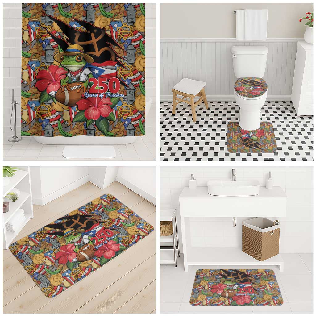 Patriotic Coqui Frog Football Bathroom Set 250 Years of Freedom Puerto Rico Flag Stand