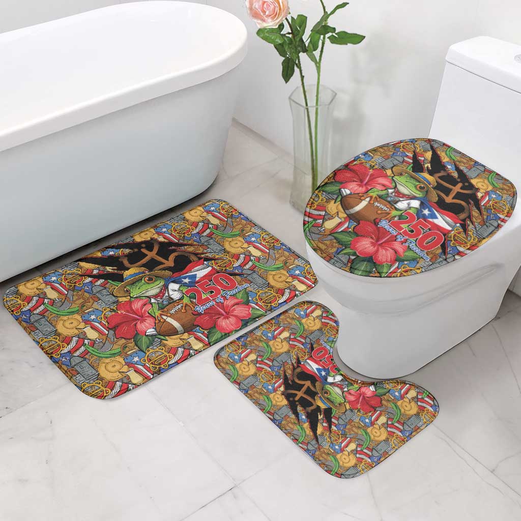 Patriotic Coqui Frog Football Bathroom Set 250 Years of Freedom Puerto Rico Flag Stand