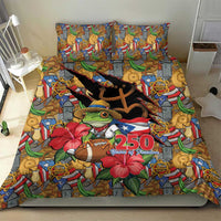 Patriotic Coqui Frog Football Bedding Set 250 Years of Freedom Puerto Rico Flag Stand