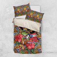 Patriotic Coqui Frog Football Bedding Set 250 Years of Freedom Puerto Rico Flag Stand