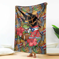 Patriotic Coqui Frog Football Blanket 250 Years of Freedom Puerto Rico Flag Stand