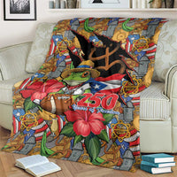 Patriotic Coqui Frog Football Blanket 250 Years of Freedom Puerto Rico Flag Stand