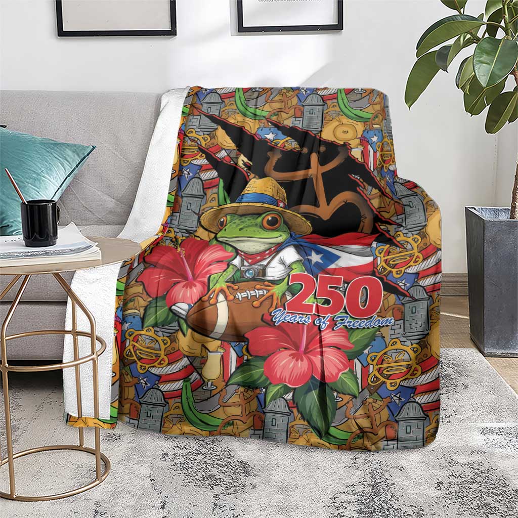 Patriotic Coqui Frog Football Blanket 250 Years of Freedom Puerto Rico Flag Stand