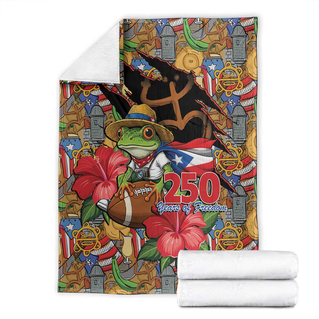 Patriotic Coqui Frog Football Blanket 250 Years of Freedom Puerto Rico Flag Stand