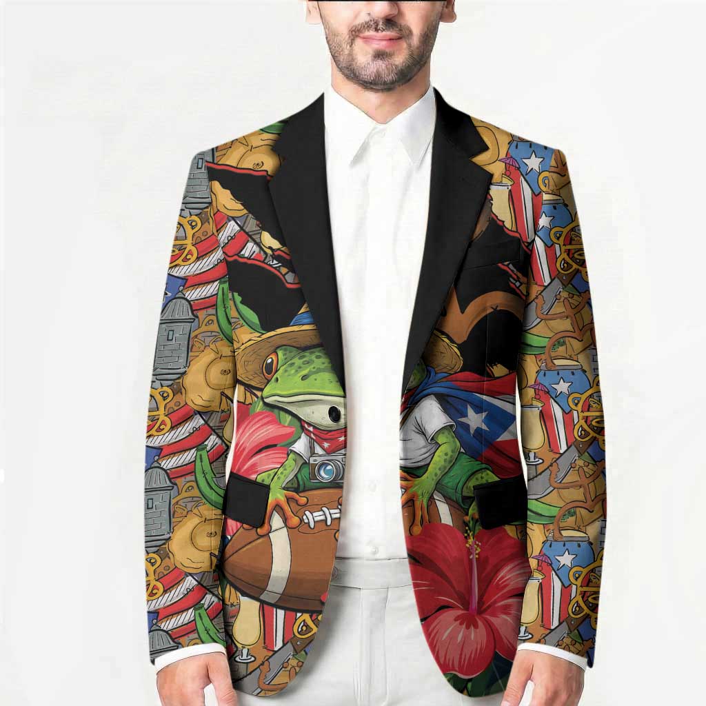 Patriotic Coqui Frog Football Blazer 250 Years of Freedom Puerto Rico Flag Stand