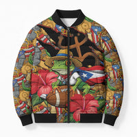 Patriotic Coqui Frog Football Bomber Puffer Jacket 250 Years of Freedom Puerto Rico Flag Stand
