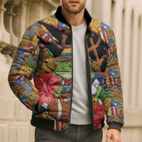 Patriotic Coqui Frog Football Bomber Puffer Jacket 250 Years of Freedom Puerto Rico Flag Stand