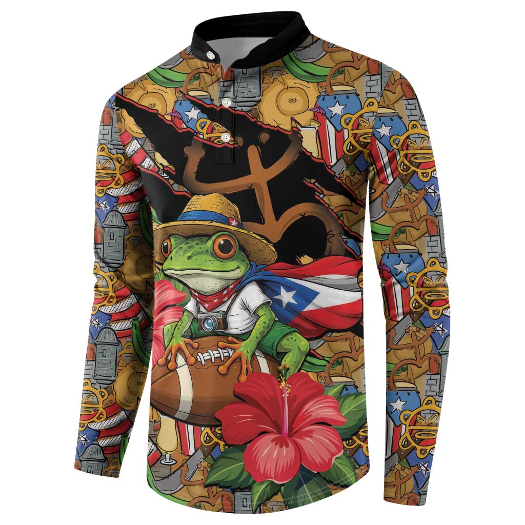 Patriotic Coqui Frog Football Button Sweatshirt 250 Years of Freedom Puerto Rico Flag Stand