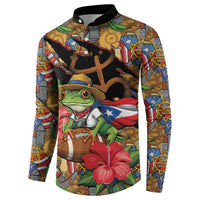 Patriotic Coqui Frog Football Button Sweatshirt 250 Years of Freedom Puerto Rico Flag Stand