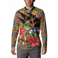 Patriotic Coqui Frog Football Button Sweatshirt 250 Years of Freedom Puerto Rico Flag Stand