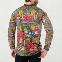 Patriotic Coqui Frog Football Button Sweatshirt 250 Years of Freedom Puerto Rico Flag Stand