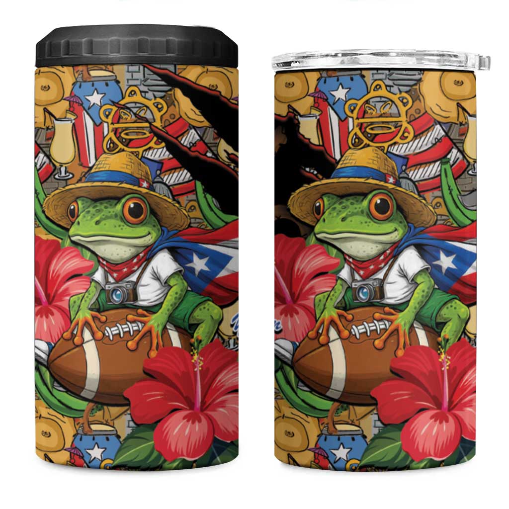 Patriotic Coqui Frog Football 4 in 1 Can Cooler Tumbler 250 Years of Freedom Puerto Rico Flag Stand