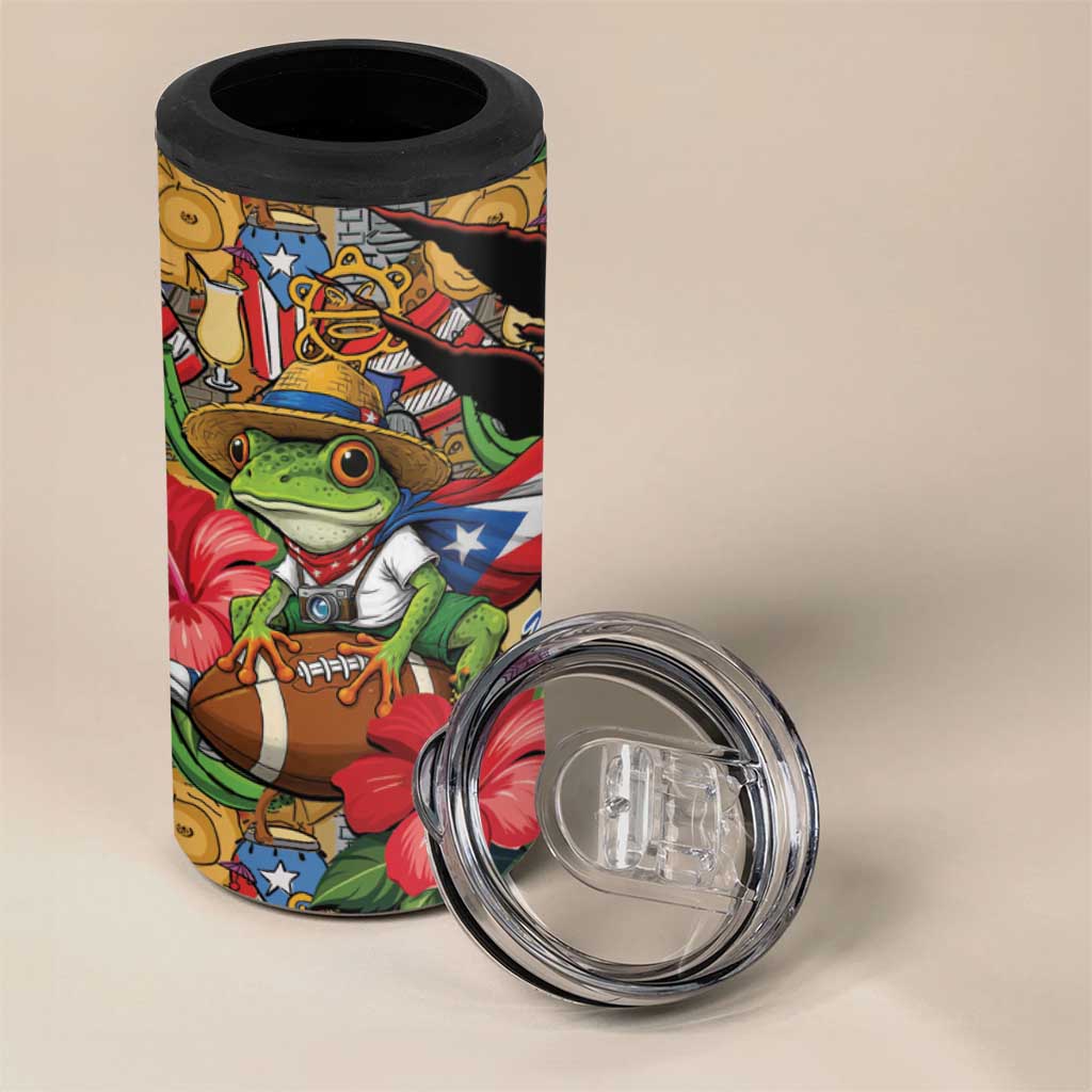 Patriotic Coqui Frog Football 4 in 1 Can Cooler Tumbler 250 Years of Freedom Puerto Rico Flag Stand