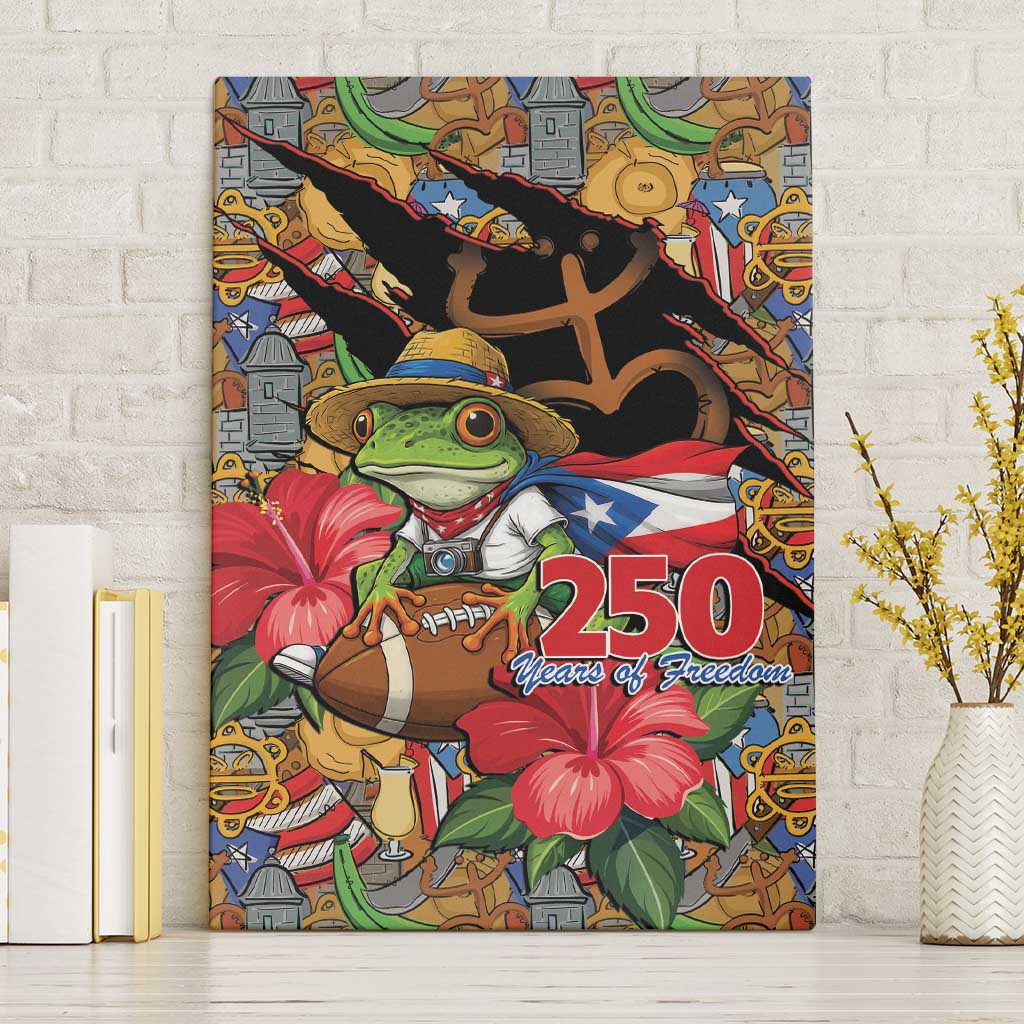 Patriotic Coqui Frog Football Canvas Wall Art 250 Years of Freedom Puerto Rico Flag Stand