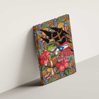 Patriotic Coqui Frog Football Canvas Wall Art 250 Years of Freedom Puerto Rico Flag Stand